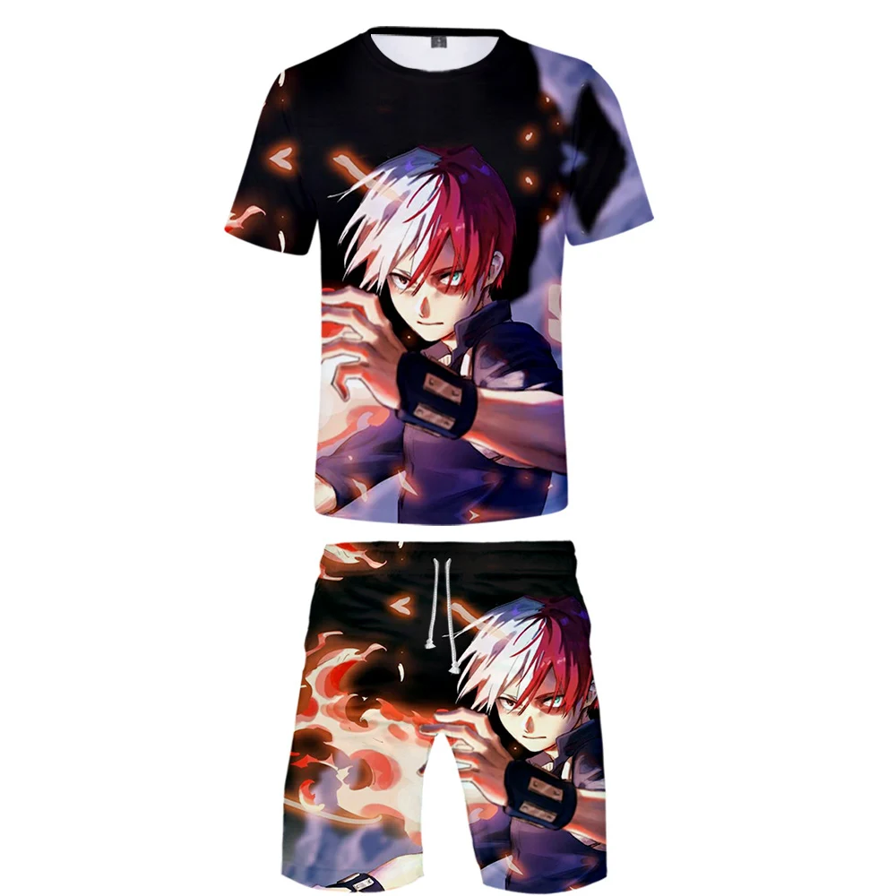 

Men Beach Suit Boku No Hero Academia T-shirt 3D Anime Two Piece Set Tshirt+Shorts Shoto Todoroki Male Summer beachSuit Tracksuit