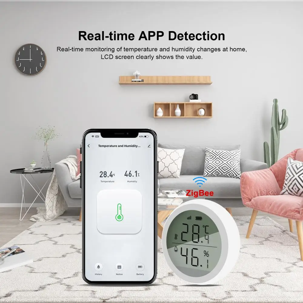 

Tuya Smart ZigBee Home Indoor Temperature Humidity Sensor LED Display Thermometer APP Voice Remote Control Alexa Google Home