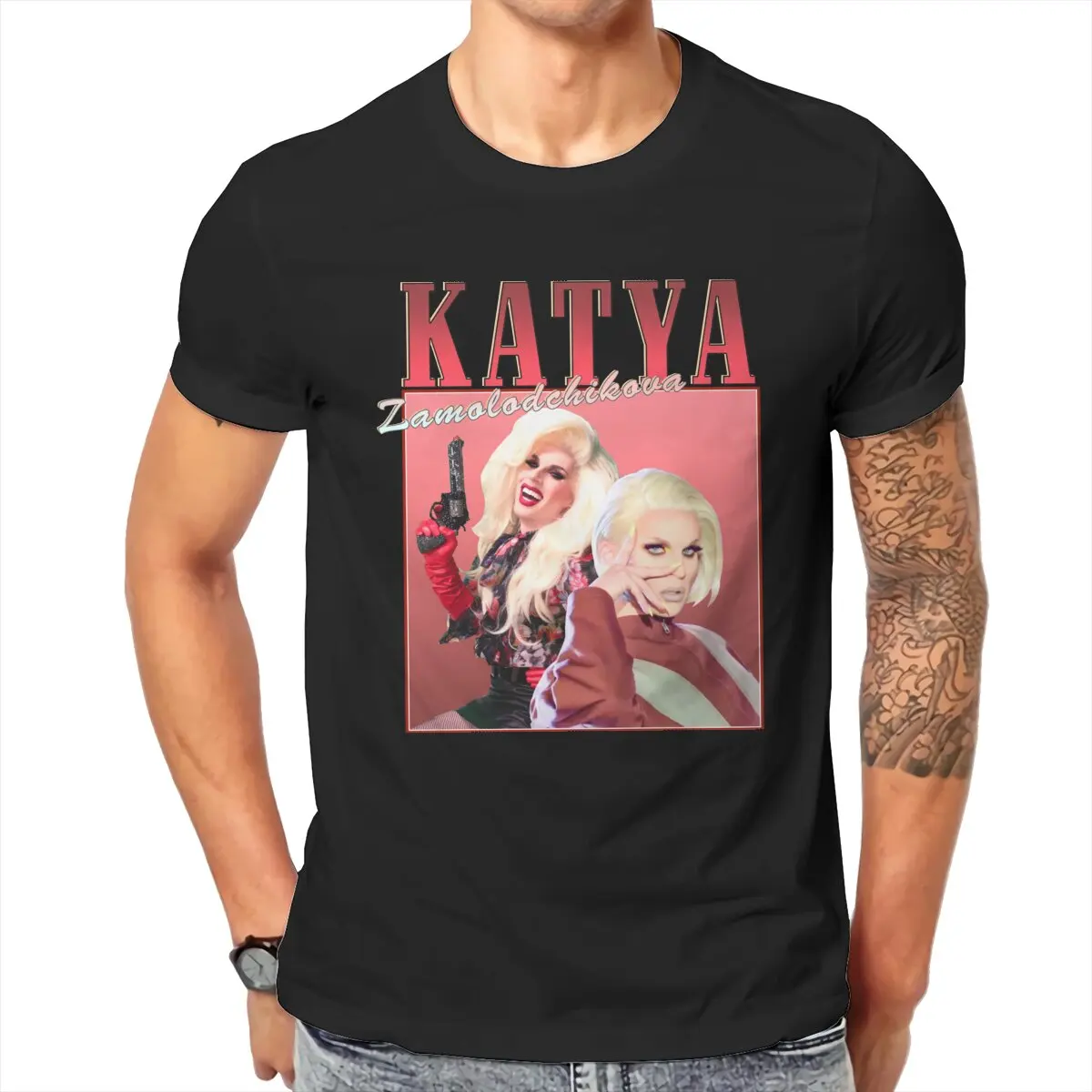 

Ретро дизайнерские футболки Katya Zamolodchikova для мужчин, хлопковая смешная футболка с круглым вырезом, яркие женские топы с коротким рукавом