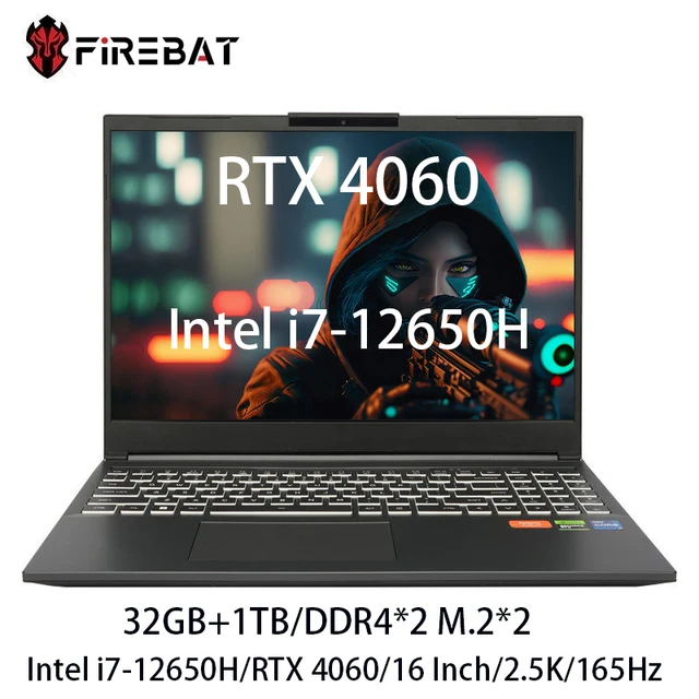 Игровой ноутбук FIREBAT T6A, 16 дюймов, Intel i7-12650H RTX 4060 DDR4 32 ГБ ОЗУ M.2 1 ТБ SSD 165 Гц 2,5 K Wifi6 BT5.1, игровой ноутбук 1