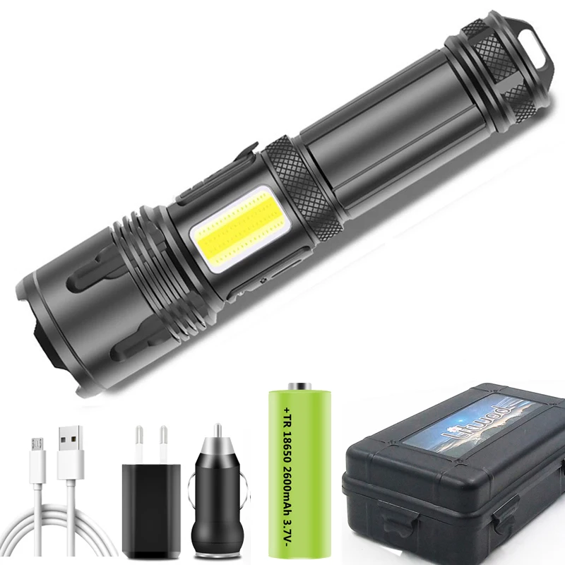 

XHP100 18650 Battery COB 9-core Led Flashlight Powerbank Function Torch Usb Rechargeable Zoomable XHP70.2 Aluminum Lantern