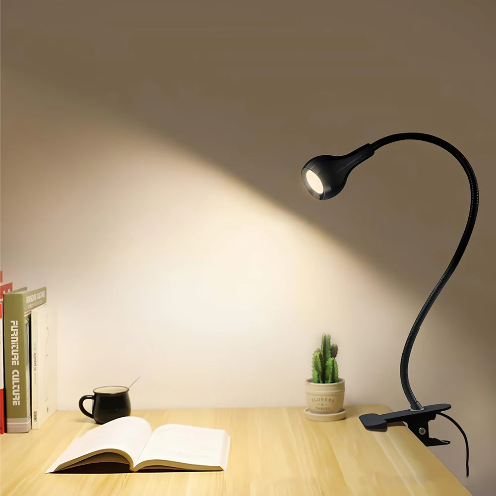 

LED Desk Lamp with Clip Switch USB Rechargeable Flexible Hose Table Lamp Eye Protection Lighting Reading Lamp Bedroom Book Light