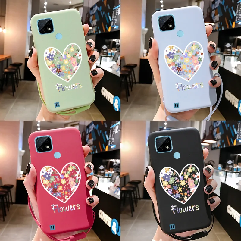 

For OPPO Realme C21 C20 C17 C15 C12 C11 C2 C3 5 6 7 8 Pro 7i 8i Cover X X50 Fashion Love Heart Hand Lanyard Silicone Phone Case
