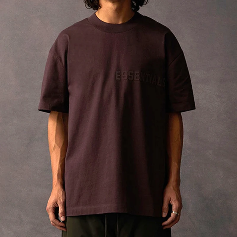 

Essentials T-shirt Season 8 new coral orange flocked printed letter cotton tee oversize trend hip-hop loose unisex short sleeve