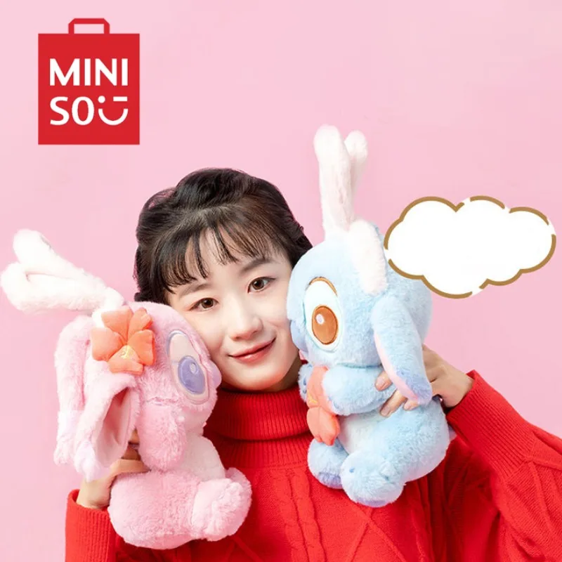 

38cm MINISO Disney Sticth Angel Anime Plushie Plush Toy Sofa Pillow Cartoon Cute Home Decoration Accompany Stuffed Doll Kid Gift