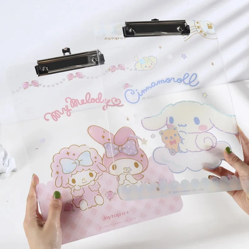 

Kawaii Sanrio Board Clip My Melody Kuromi Cinnamoroll A4 Acrylic Writing Splint Stationery Cute Writing Pad Animation Around