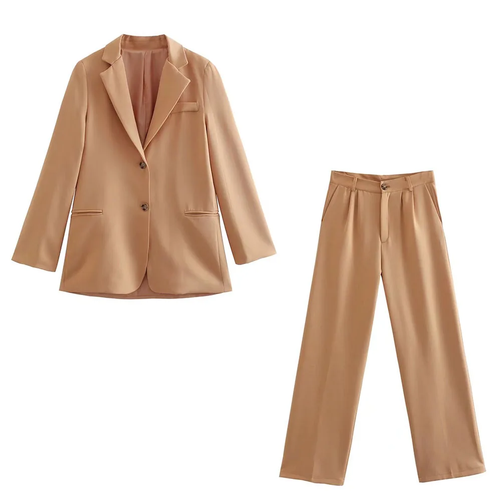 

Women's 2022 Fashion New Straight Casual Suit Jacket Chic Temperament Button Female Blazer + High Waist Trousers Two-piece Set