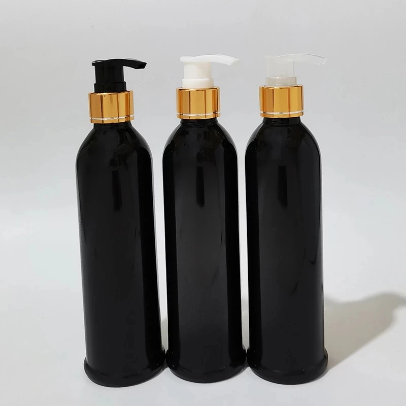 

20pcs 250ml Black PET Lotion Pump Bottle,Plastic Cosmetic Container,Empty Shampoo Sub-bottling,With Gold Silver Aluminum Pump