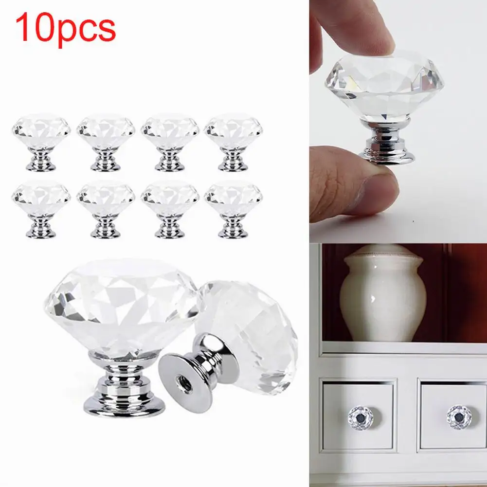 

10pcs 30mm Diamond Shape Single Hole Crystal Glass Knobs Cupboard Pulls Door Drawer Cabinet Knobs Wardrobe Handles Hardware