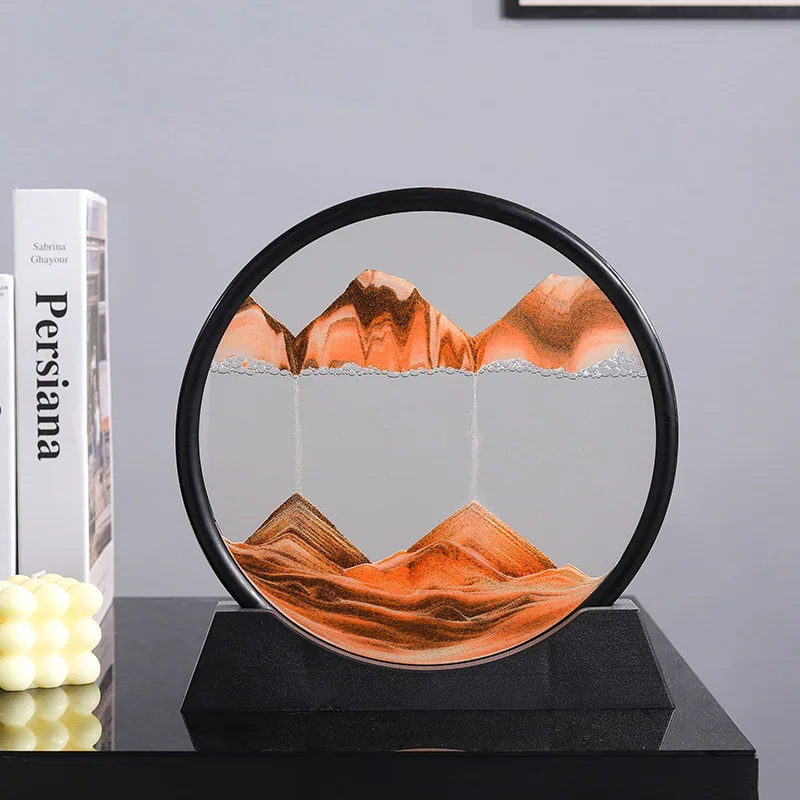 

3D Moving Sand Hourglass Deep Sea Sandscape In Motion Display Flowing Sand Frame Art Picture Round Glass 7inch For home Decor