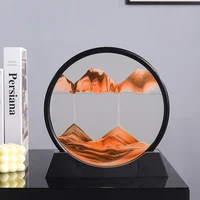 3d moving sand hourglass deep sea sandscape in motion display flowing sand frame art picture round glass 7inch for home decor