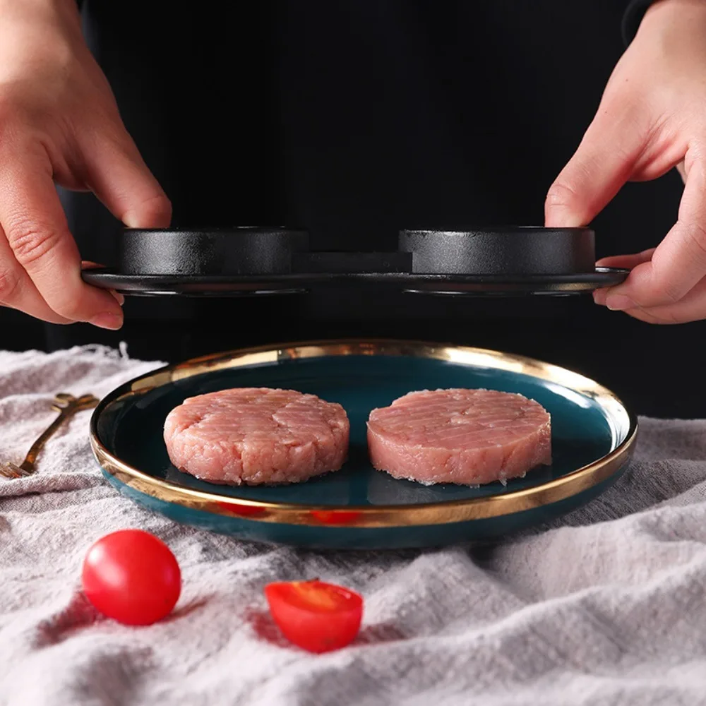 Бытовой ручной пресс для гамбургеров мяса антипригарный двойное отверстие