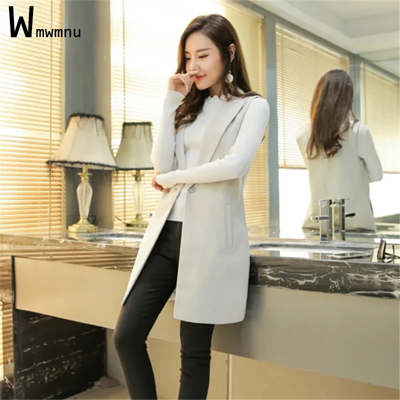 

Basic Mid-lenght Sleeveless Blazers Coats New Women‘s Spring Elegant Solid Vests Outwear Casual Classic Black Waistcoat Blazer