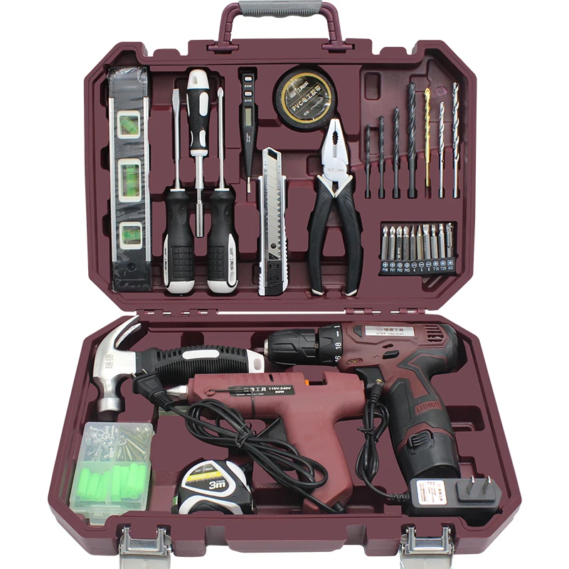 

12V lithium electric drill rechargeable radio to household DIY glue gun type electric hand drill electric screwdriver set tool