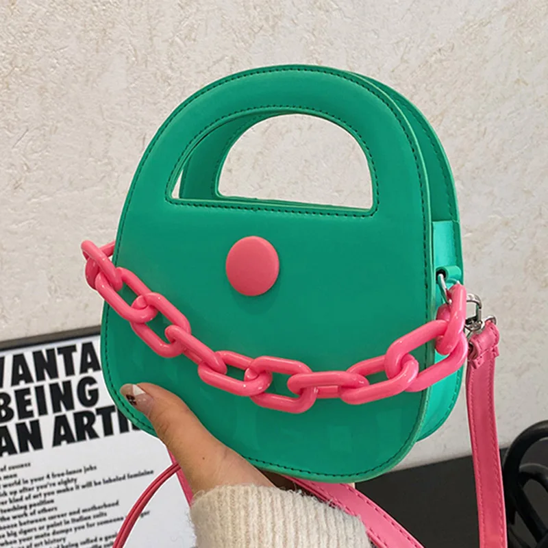 Элегантная женская сумочка на цепочке из искусственной кожи зеленая розовая