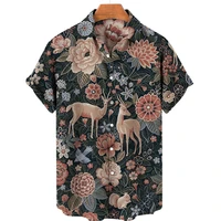 floral shirts for men short sleeve lapel animal 3d print shirt vintage party casual summer hawaiian holiday male tops s 5xl