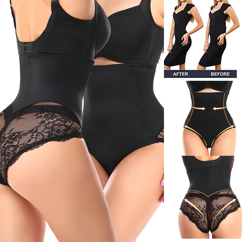 Women's Slimming Shapewear Panties Smooth Tummy Control High Waist Lace Butt Lifter Panty Underwear Body Shaper Soft Lace Briefs