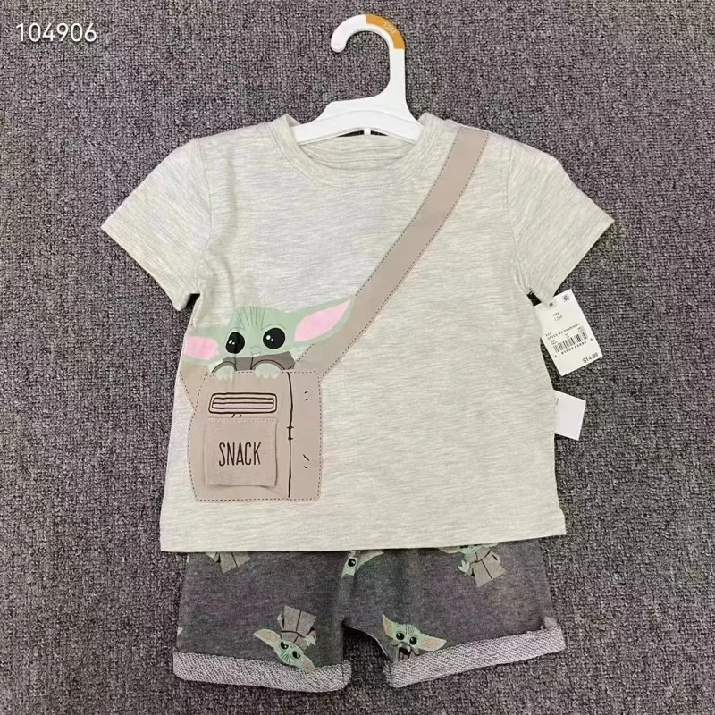 

Children's set 2022 spring and autumn leisure trend cartoon solid color summer short sleeved shorts boys' two-piece set
