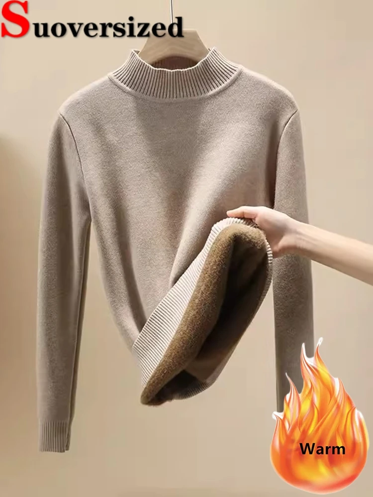 

Плотный бархатный пуловер с высоким воротником, вязаный теплый мягкий зимний свитер, облегающие Топы с длинным рукавом, большой размер 4xl, элегантный джемпер