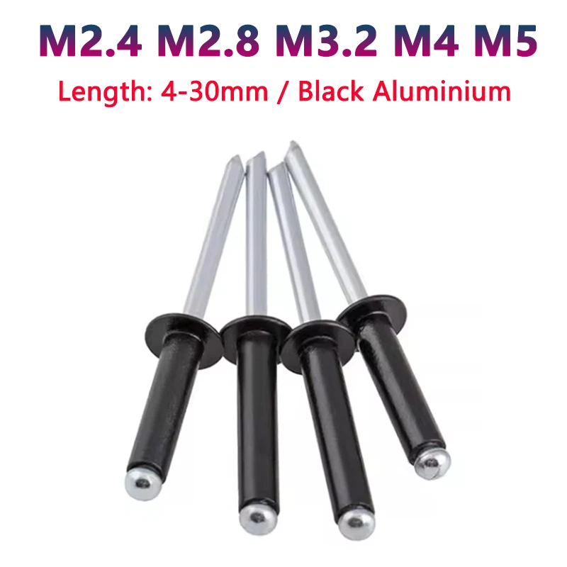 10-50 шт. M2.4 M2.8 M3.2 M4 M5 Черные алюминиевые глухие заклепки с круглой головкой для