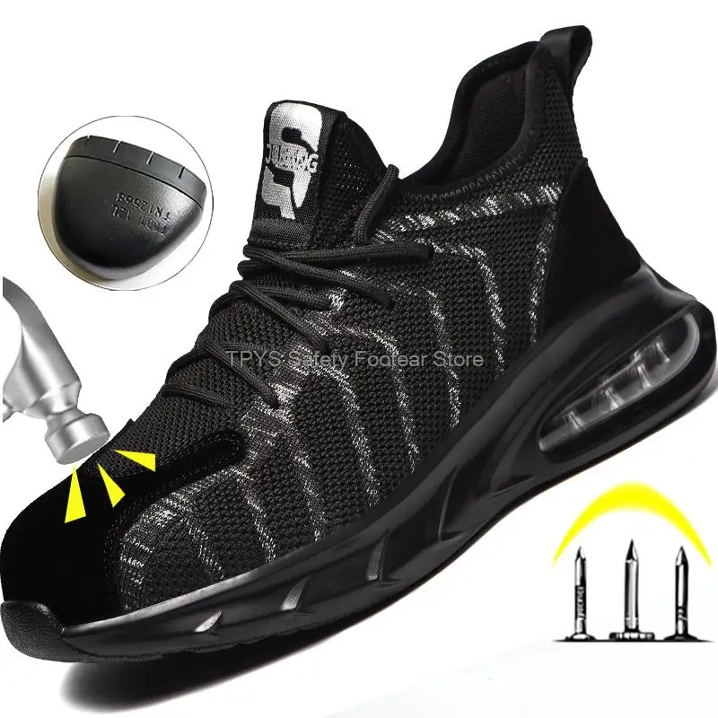 

Breathable Men's Safety Shoes Steel Toe Work Safety Boots Fashion Work Sneaker Air Cushion Industrial Working Shoes Men Boots