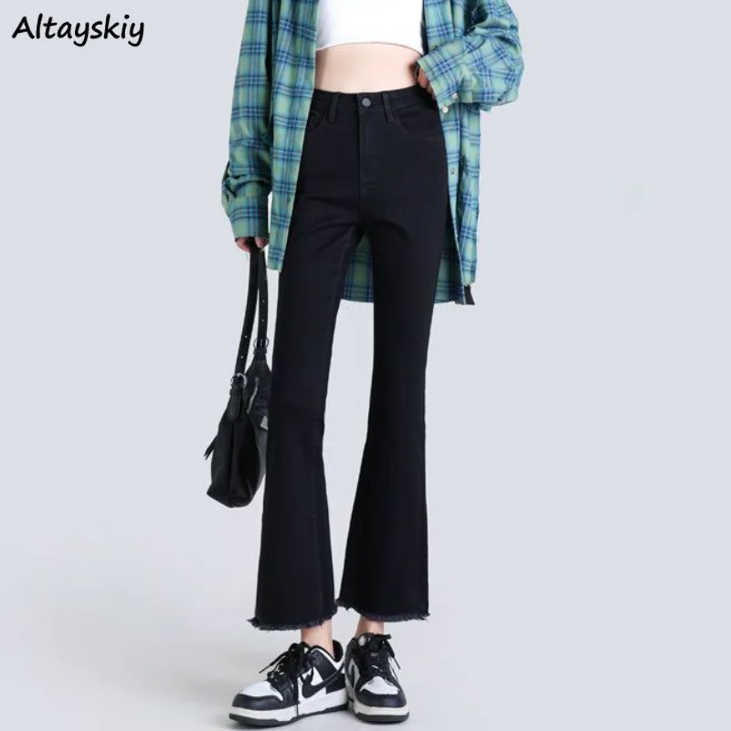 

Женские рваные джинсы-клеш до щиколотки, в стиле ольччан