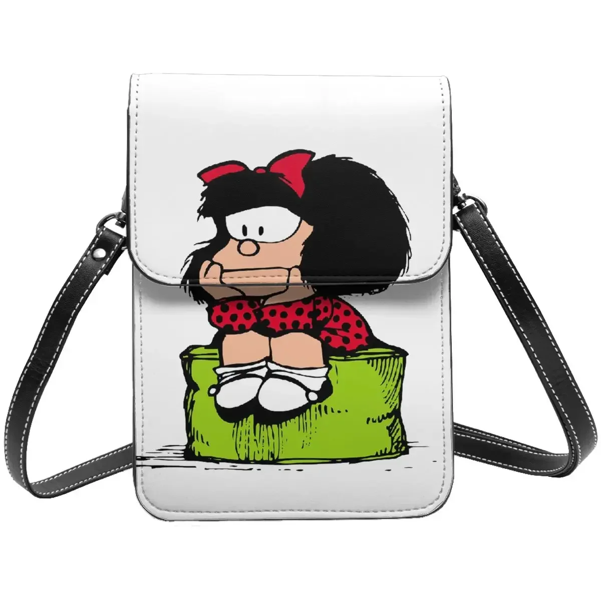 Cute Mafalda Leather Cell Phone Purse Merchandise Fashion Female Crossbody Bag Card Case Lightweight