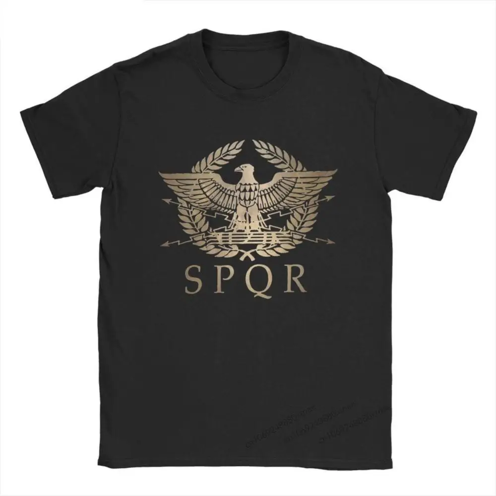 

Men T-Shirts SPQR Roman Empire Standard Shield Novelty Cotton Tees Short Sleeve Spartan T Shirt Round Collar Clothes Gift