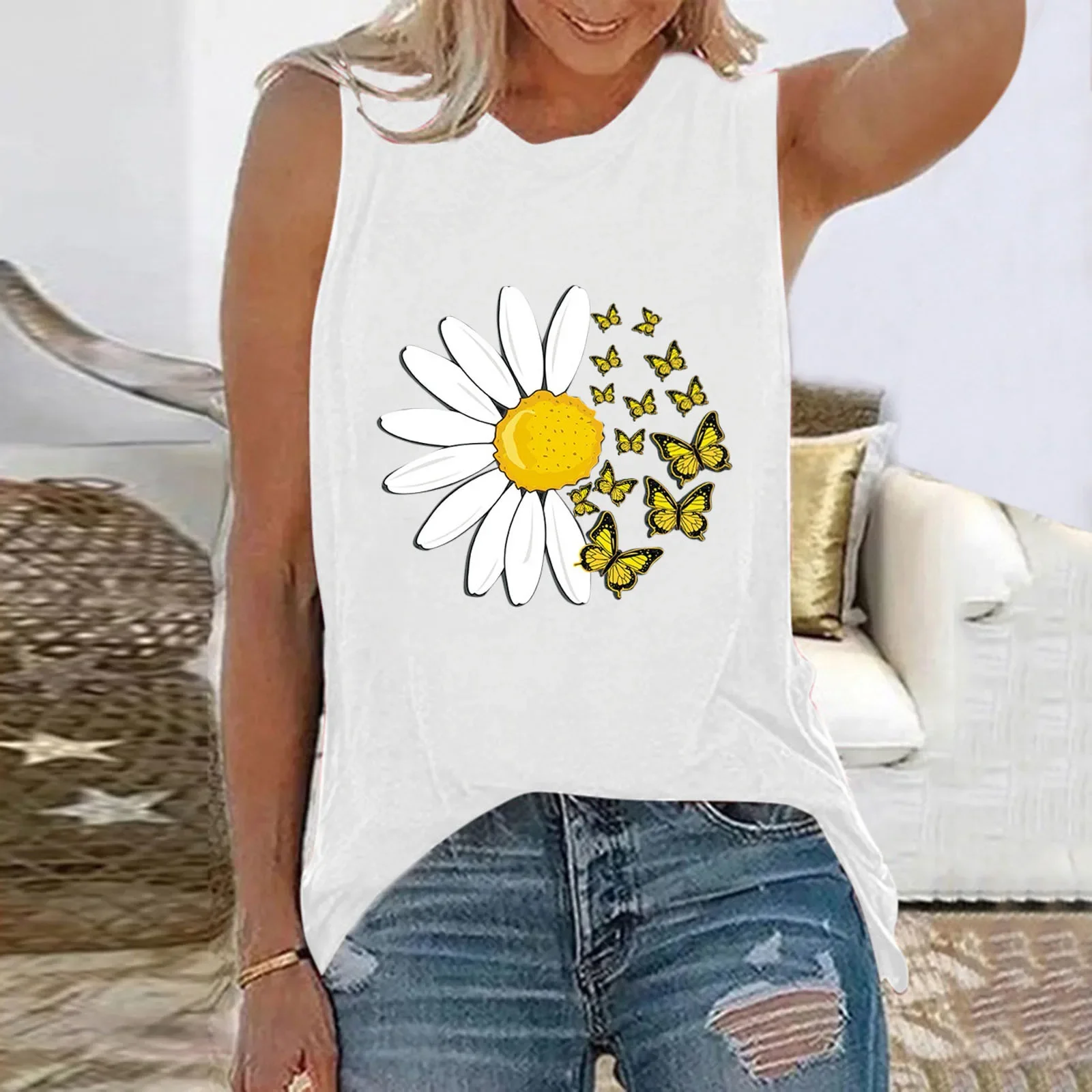 Amazon 2021 бестселлер женская свободная футболка с круглым вырезом и бабочкой