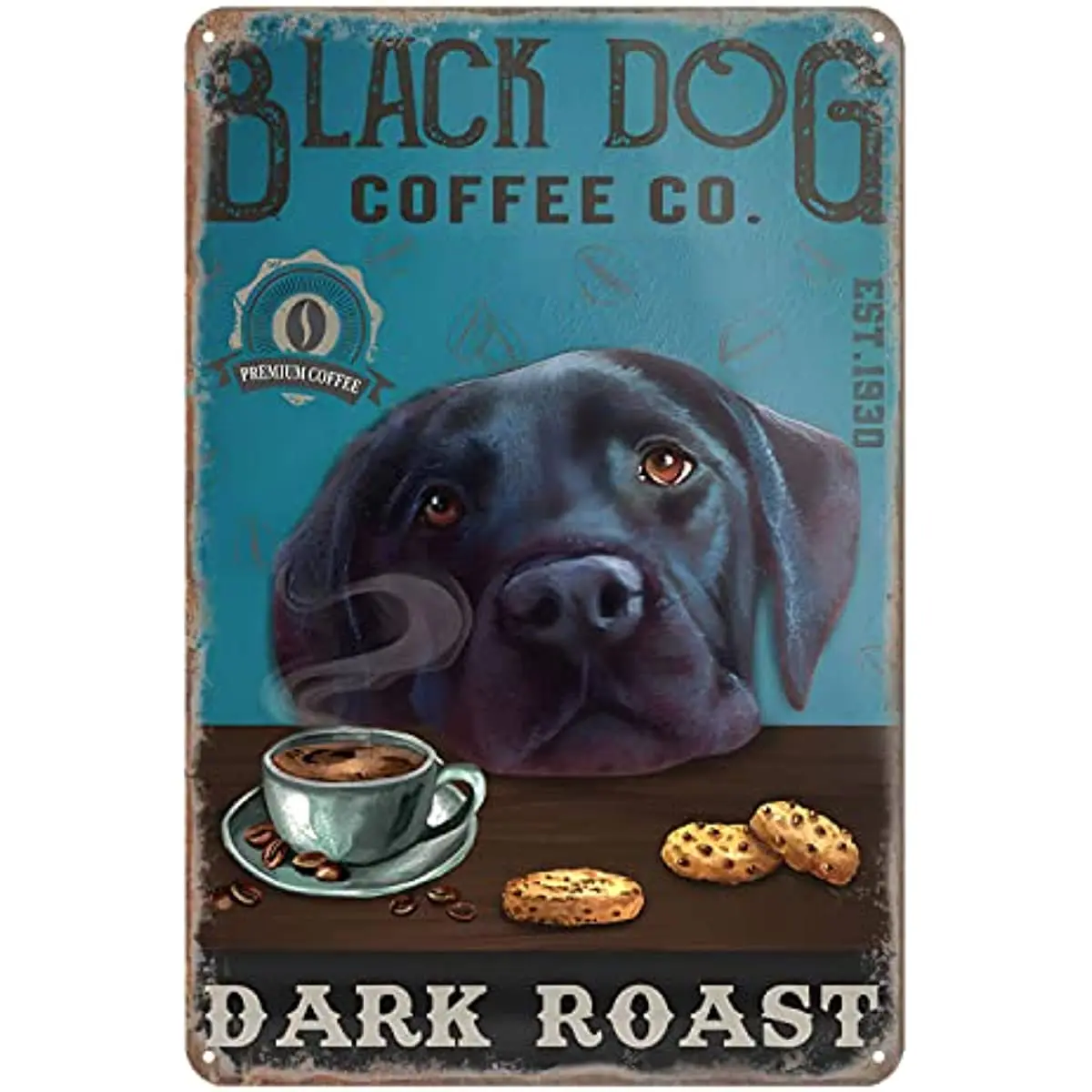 

Retro Metal Sign Labrador Retriever Dog Dark Roast Rustic Decor Vintage Tin Sign Home Kitchen Bar Cafe Club 8x12 Inch