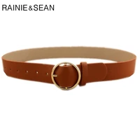 rainie sean belt circle leather belt for trousers female solid camel black white gold pin buckle casual waist belts for women