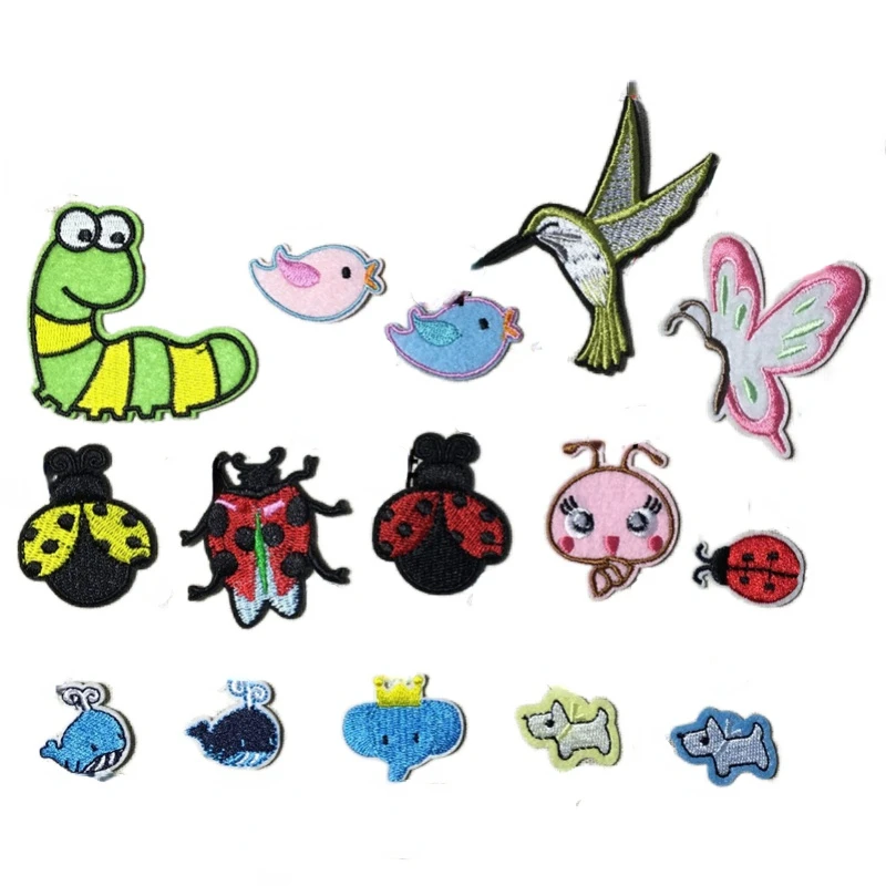 

100pcs/Lot Anime Bird Ladybug Elephant Whale Butterfly Snail Embroidery Patch Clothing Decoration Accessory Craft Diy Applique