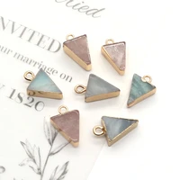 natural stone agate gold plated edge pendants for diy jewelry making necklace bracelet earrings triangle gem charms 10x16mm
