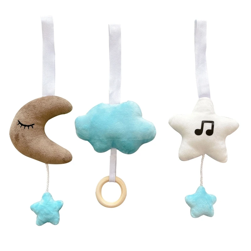 

3 Pcs Baby Gym Frame Pendants Stroller Rattle Wooden Ring Soft Stars Moon Cloud Hanging Bed Bell Fitness Rack Pendant QX2D