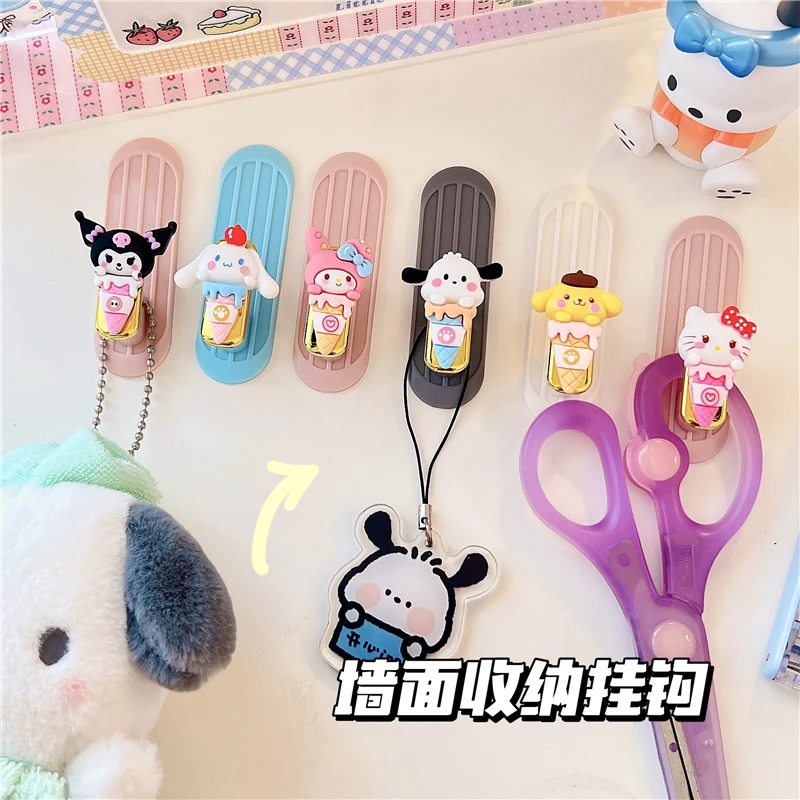 

1 шт. кавайный бесшовный прочный крючок Sanrio без гвоздей Mymelody Kuromi Cinnamoroll почтовый крючок для спальни ванной комнаты настенный крючок для хран...