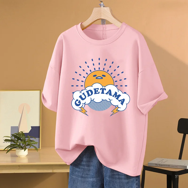 Sanrio Gudetama Повседневная Милая футболка с принтом Студенческая парная мультяшная