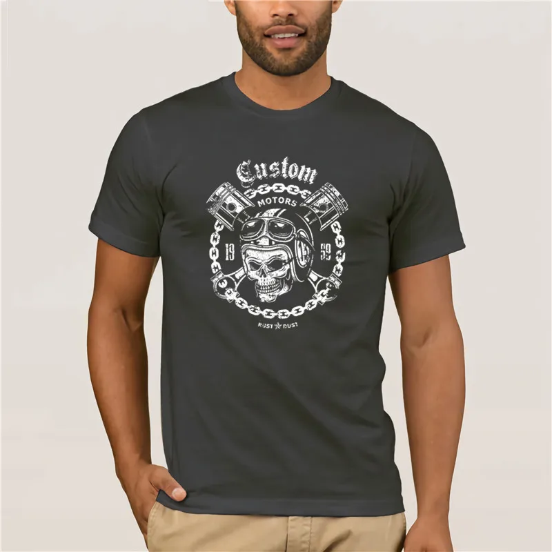 Fashion T-shirt men 2019 New Mens CUSTOM MOTORS SKULL-CAFE RACER PISTON Special Ed.BIKER Vintage Look ! T-Shirt Short Sleeve