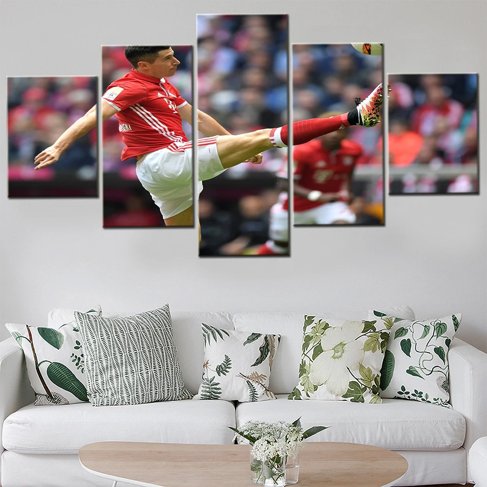 

Home Decor 5 Pieces Hd Prints Poster Famous Foottball Superstar Lewandowski Wall Art Modular Canvas Painting Bedroom Framework
