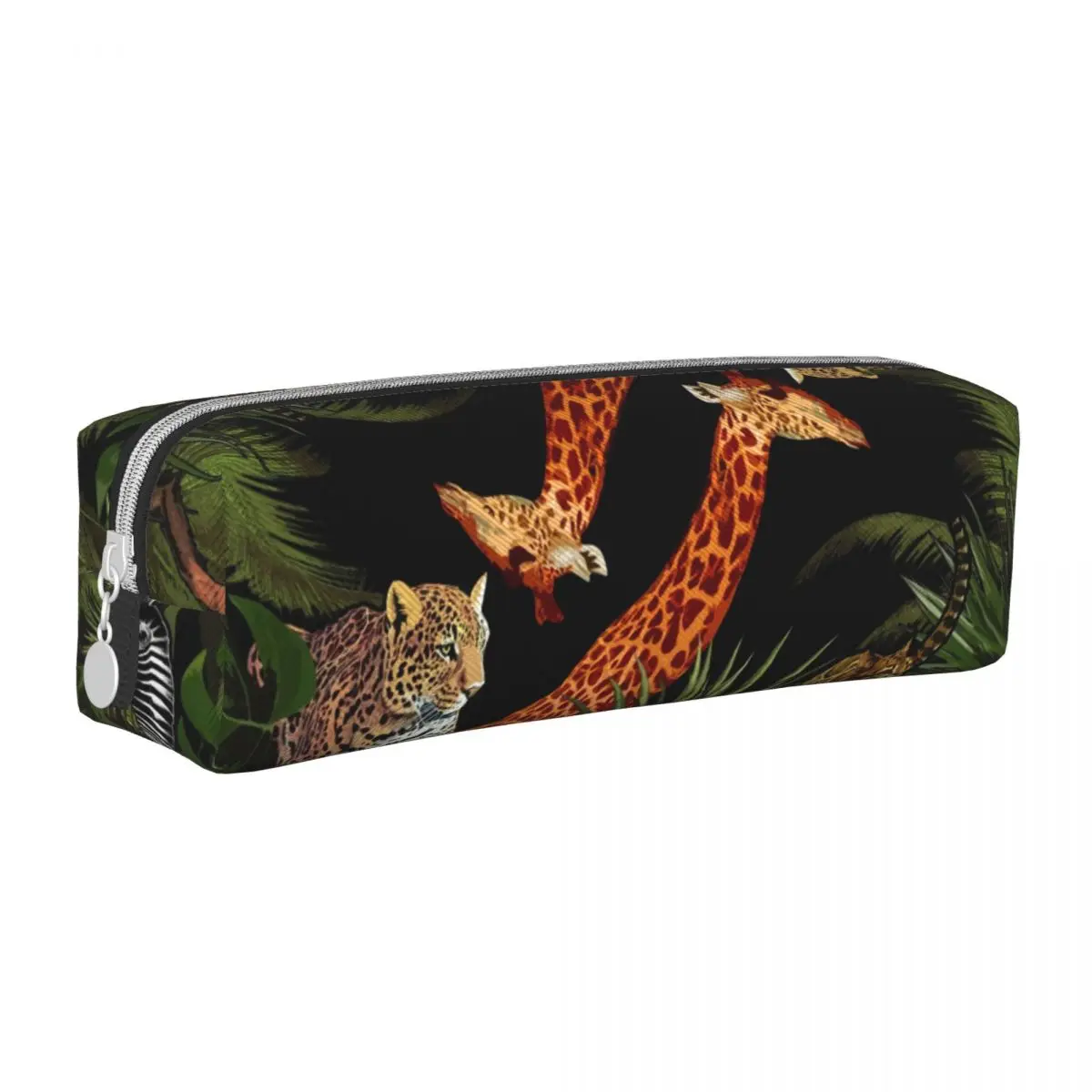 

Квадратный карандаш с жирафом и леопардом для детей в африканской дикой природе, школьный кожаный пенал, крутые сумки для ручек на молнии