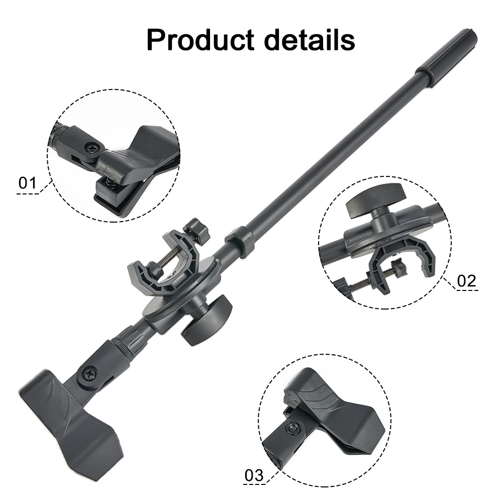 

Подставка для штатива, регулируемая черная металлическая стрела 43 см 43 см/17 дюймов, пластиковый зажим для микрофона, вращающаяся подставка для микрофона