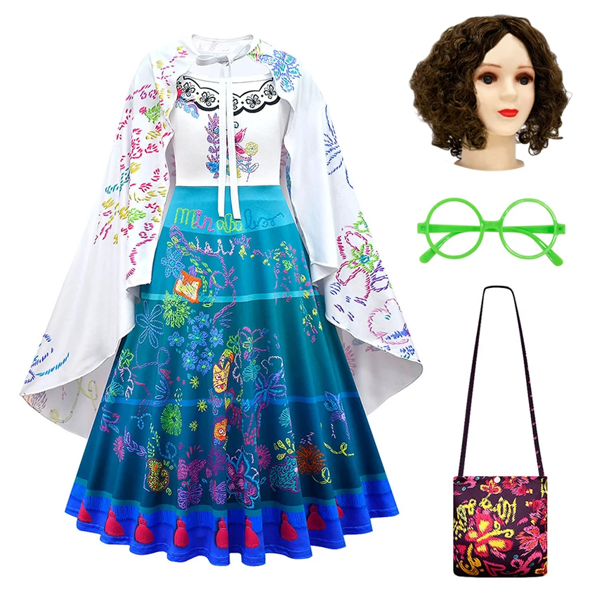 

Mirabel Madrigal Encanto Dresses Girl Cloak Wig Glasses Halloween Costumes for Kids Maid Outfit Encanto Cosplay Anime Carnival