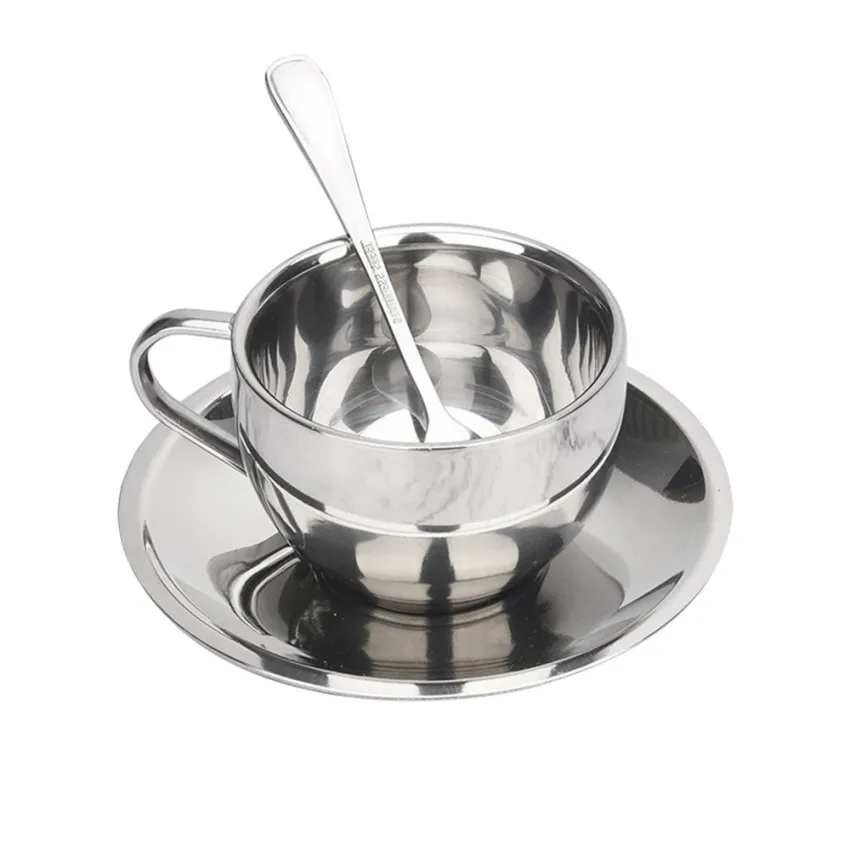 

Набор кофейных чашек из нержавеющей стали/кофейный набор/чайные чашки/чайный сервиз, кофейные чашки с блюдцем, двухуровневый