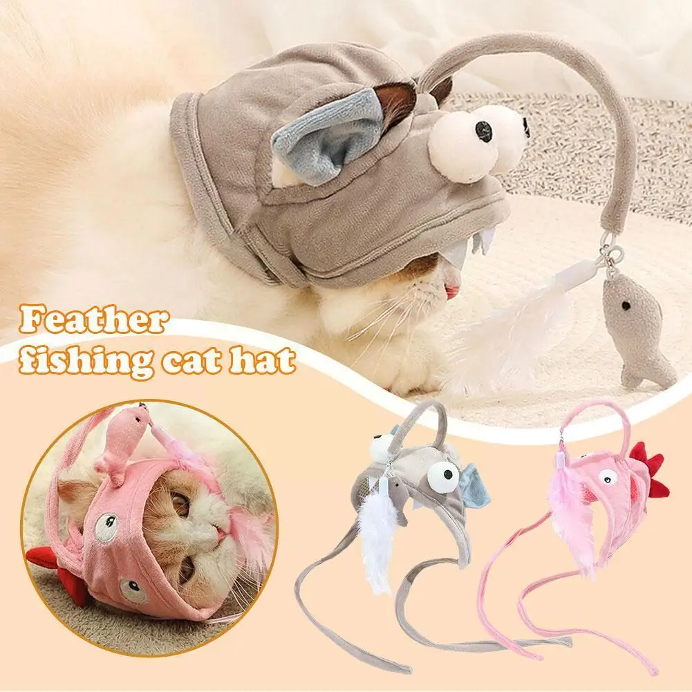 

New Cat Toys Cat Interactive Toys Kitten Fishing Headdres Hat Cat Head Bait Feathers Pet Tease Fishing Supplies Covers B5K8