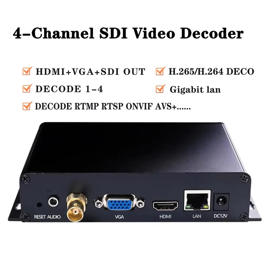 Фото 4K SDI Видеокодер-декодер RTSP RTMP SRT UDP H.265 H.264 с мультивьювером, выходами VGA и HDMI, замена топ-бокса, передатчик-декодер №1