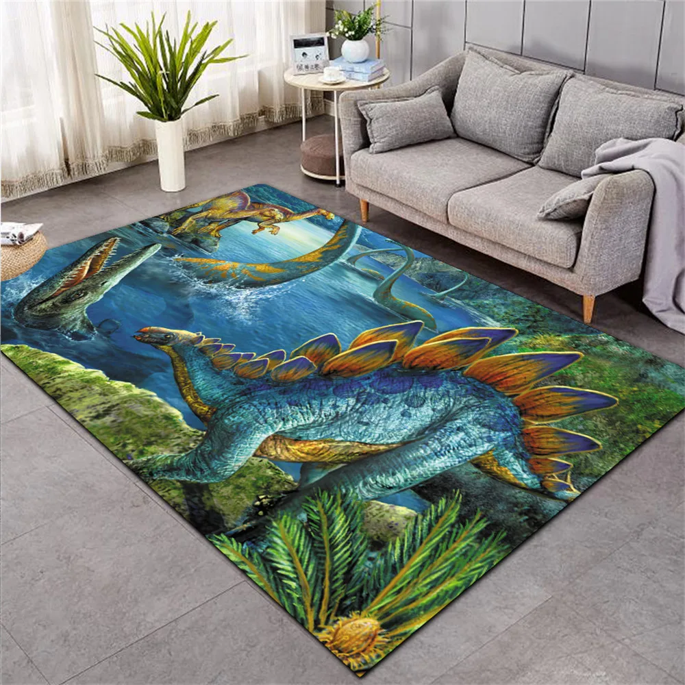 

CLOOCL Jurassic Dinosaur Printed Carpets for Living Room Bedroom Floor Mats Area Rug 3D Graphic Flannel Kitchen Rugs Home Decor