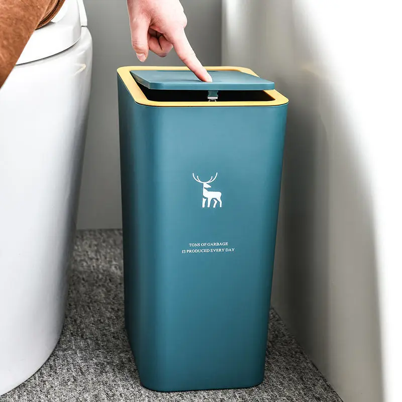 

10L 15L Nordic Toilet Trash Can Household with Lid Kitchen Classification Press-type Bathroom Living Room Rectangular Trash Can