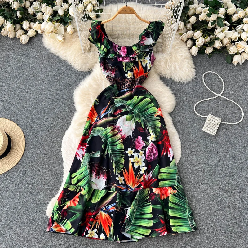 

Women Casual Vest Floral Print Dress 2022 Summer Boho Midi Dress Elegant Sleeveless Women's Beach Dress Vestidos Robe