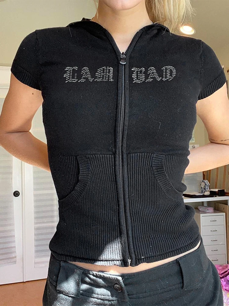 

Женская футболка на молнии, с капюшоном, в готическом стиле