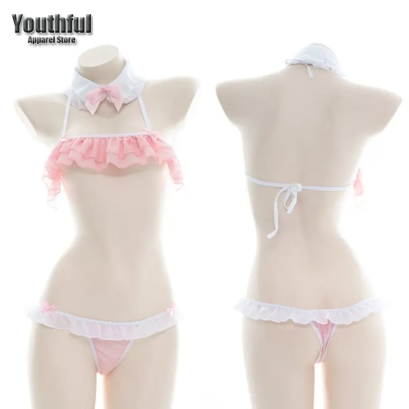 

Women Sexy Lingerie Kawaii Mini Bikini Adult Cosplay Erotic Costumes Ruffle Bra Underwear Panty Set