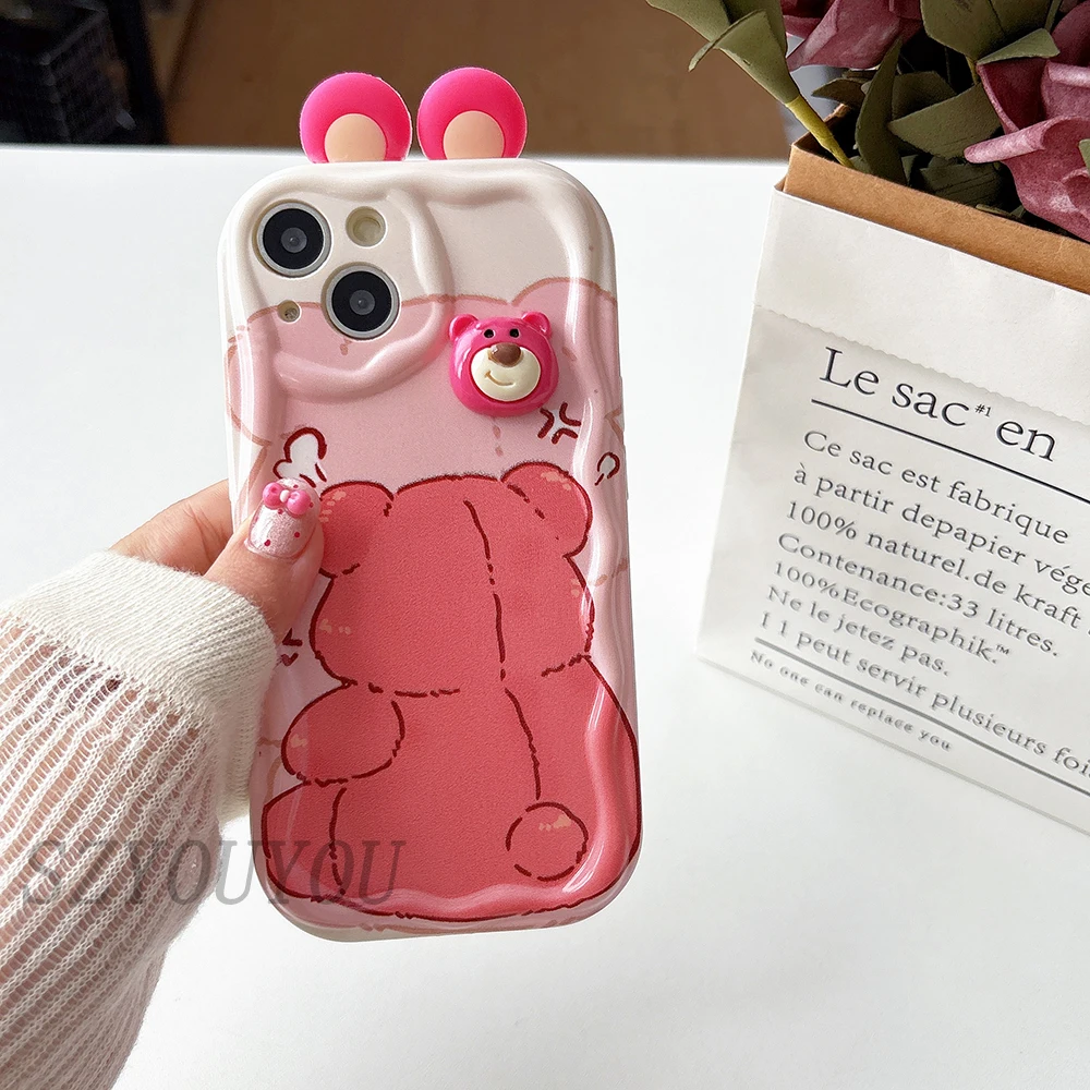 Фото Чехол для телефона из ТПУ с 3D ушками и волнами для iPhone 13 14 15 16 Pro Max 12 Mini 11 7 8 Plus SE 16E XR №3